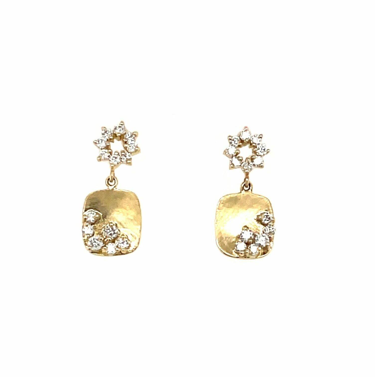 Yellow Gold Brushed Dangle Diamond Earrings