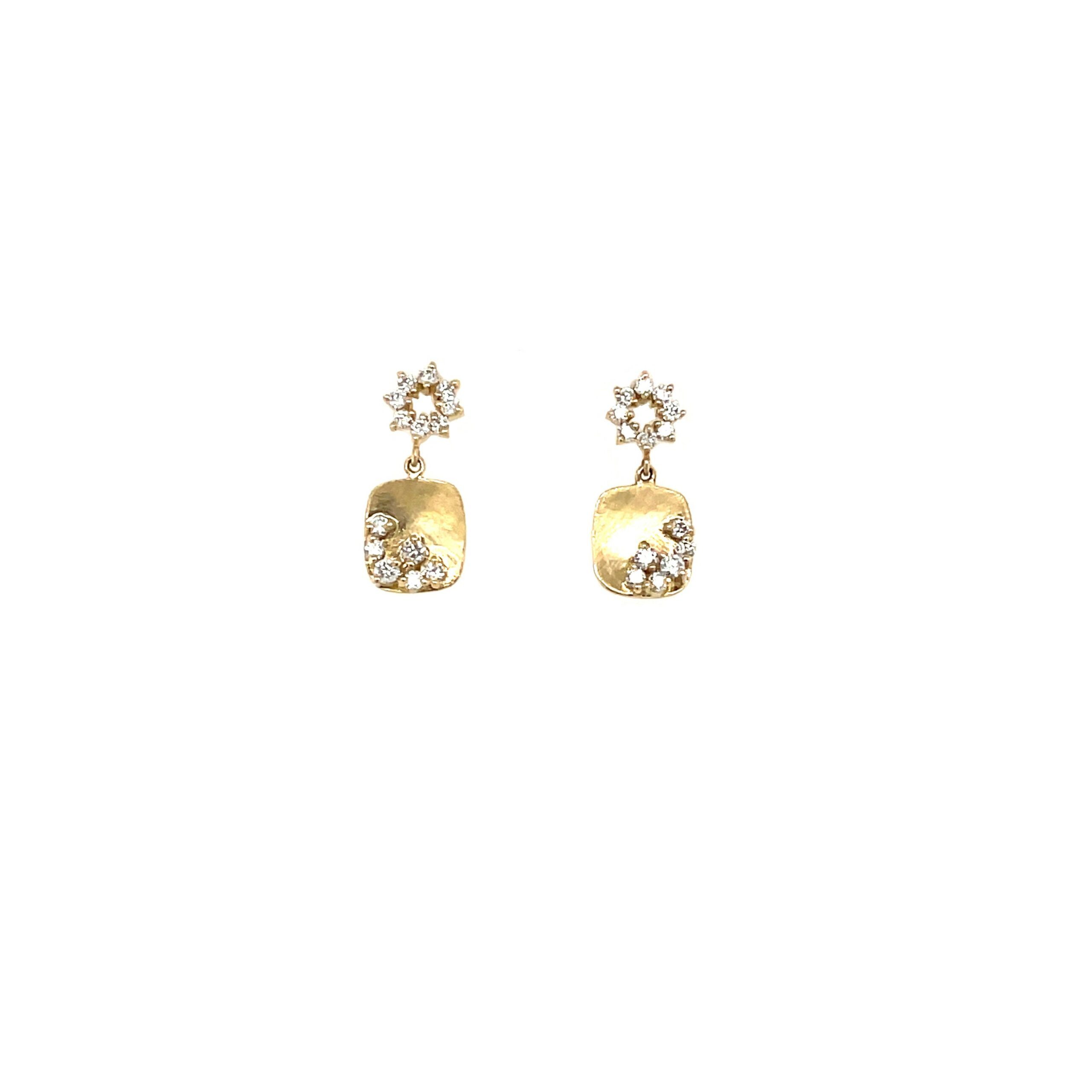 Yellow Gold Brushed Dangle Diamond Earrings