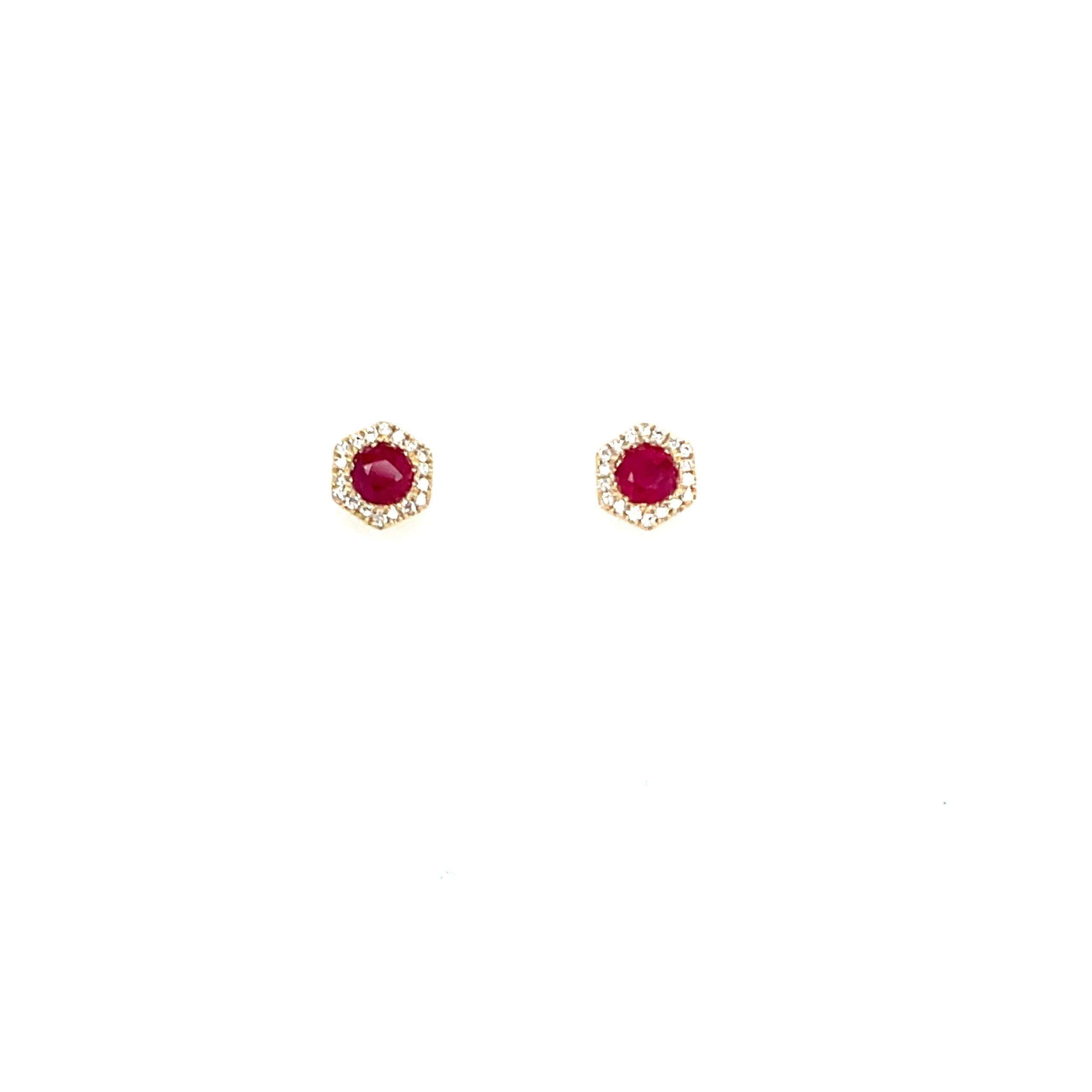 Yellow Gold Hexagon Ruby Studs