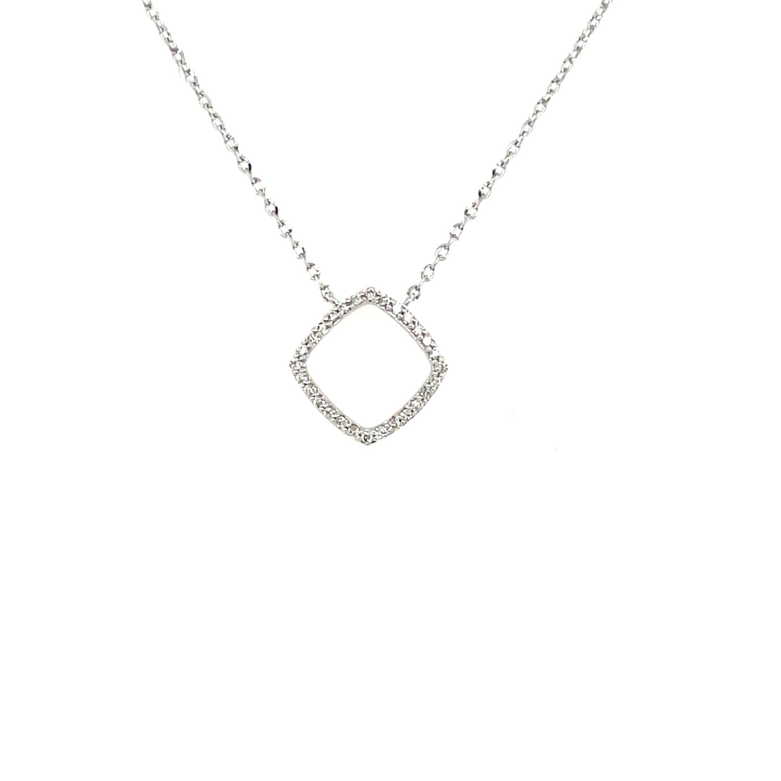 White Gold Open Square Diamond Necklace