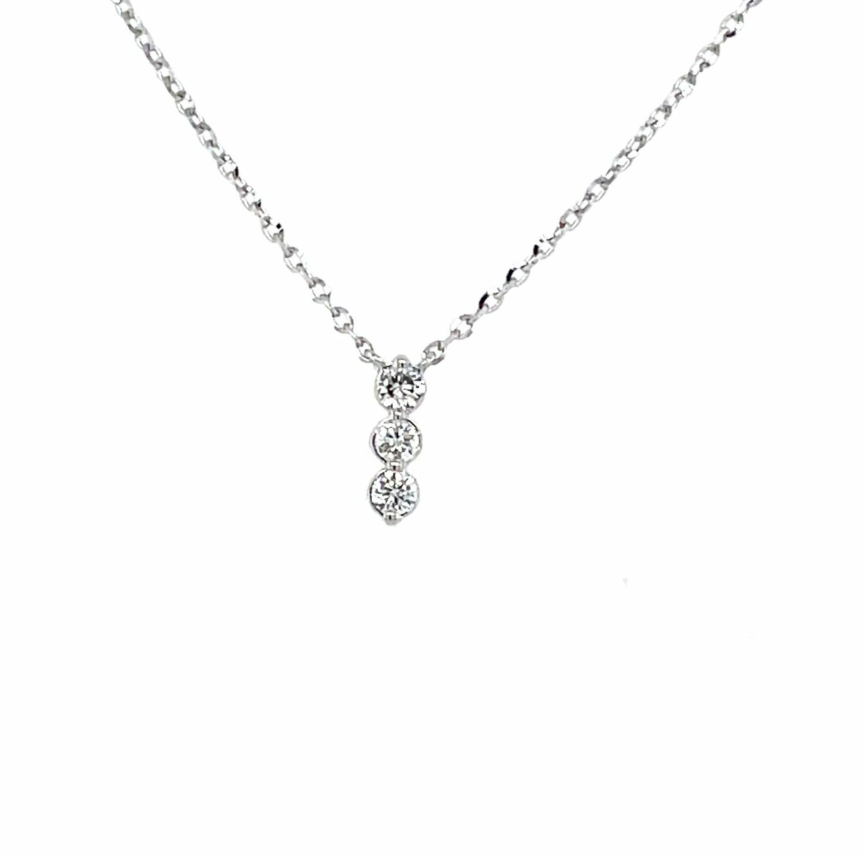 White Gold 3-Stone Diamond Pendant Necklace