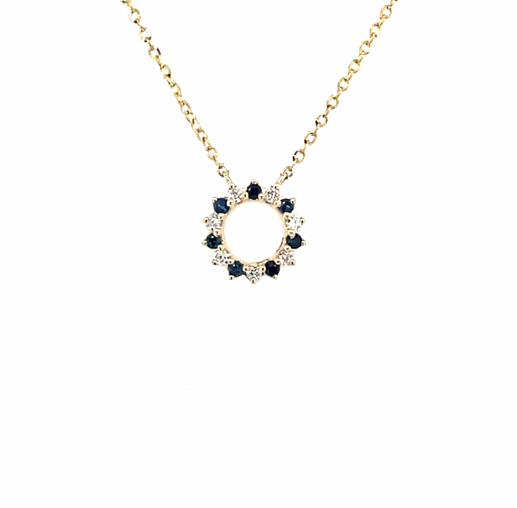 Yellow Gold Circle Sapphire Pendant Necklace