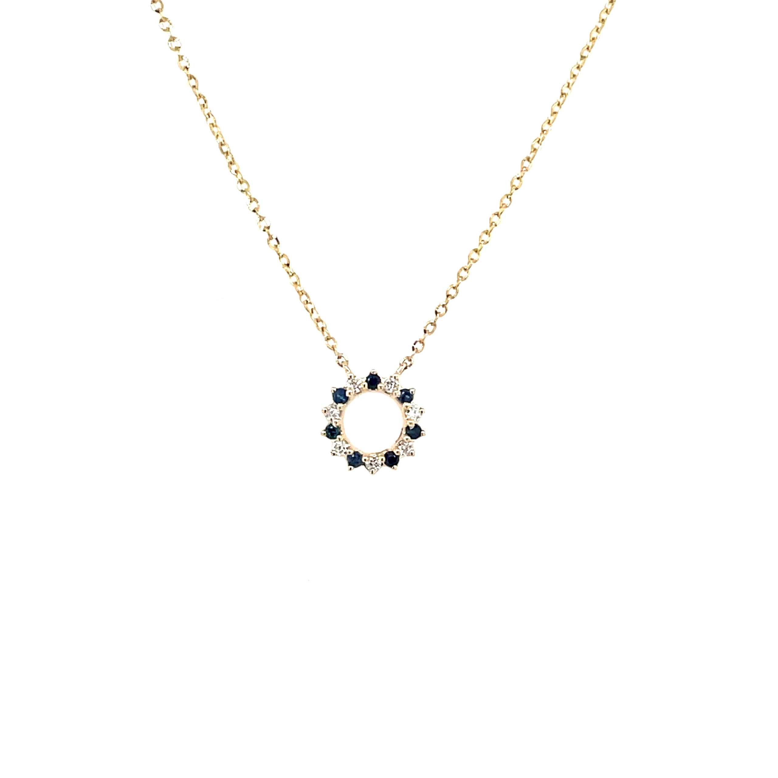 Yellow Gold Circle Sapphire Pendant Necklace