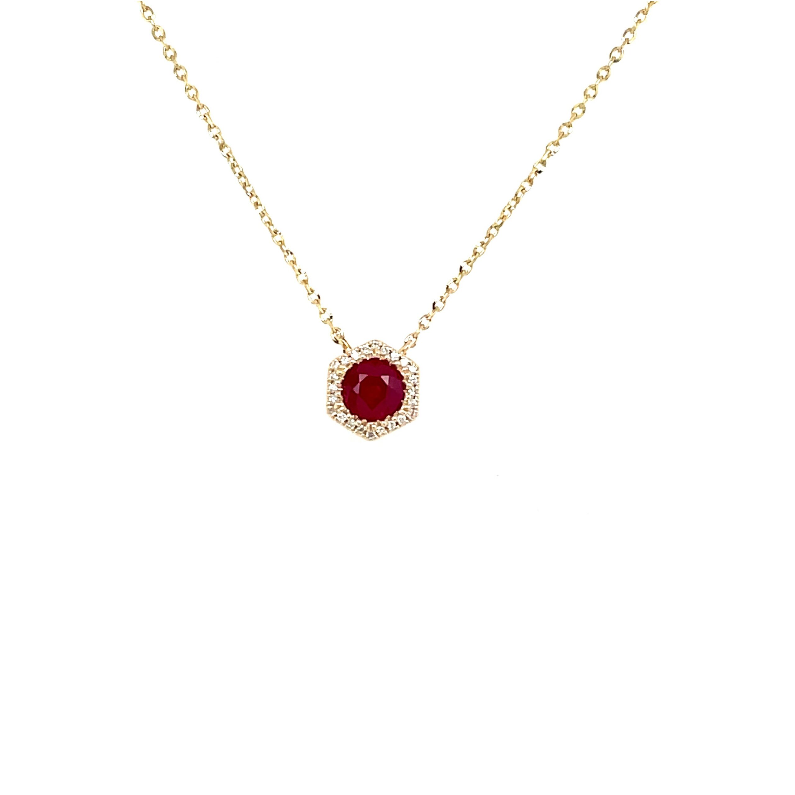 Yellow Gold Hexagon Ruby Necklace