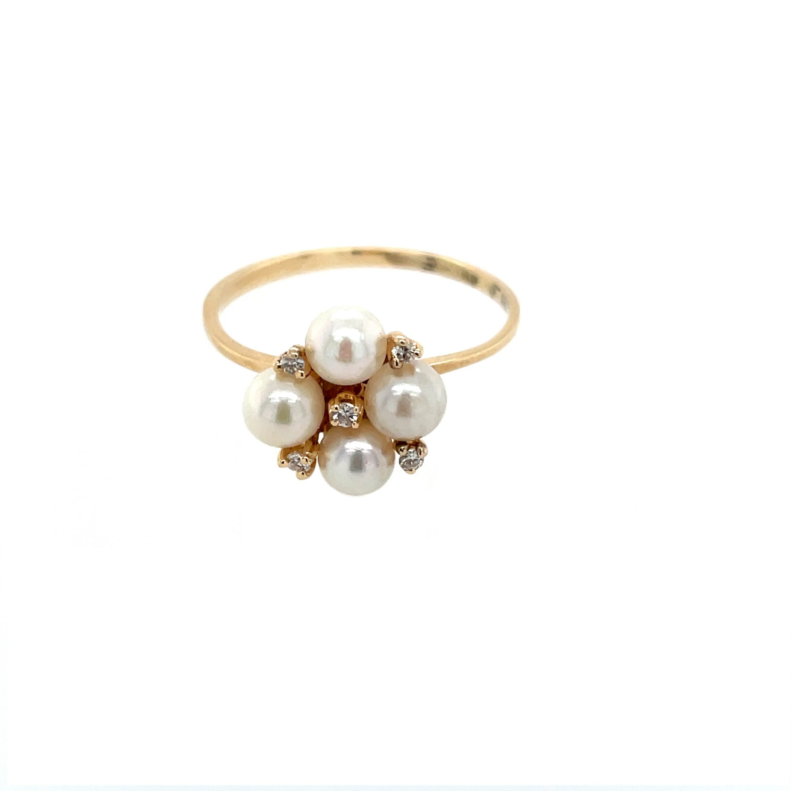 Yellow Gold Cluster Pearl Ring