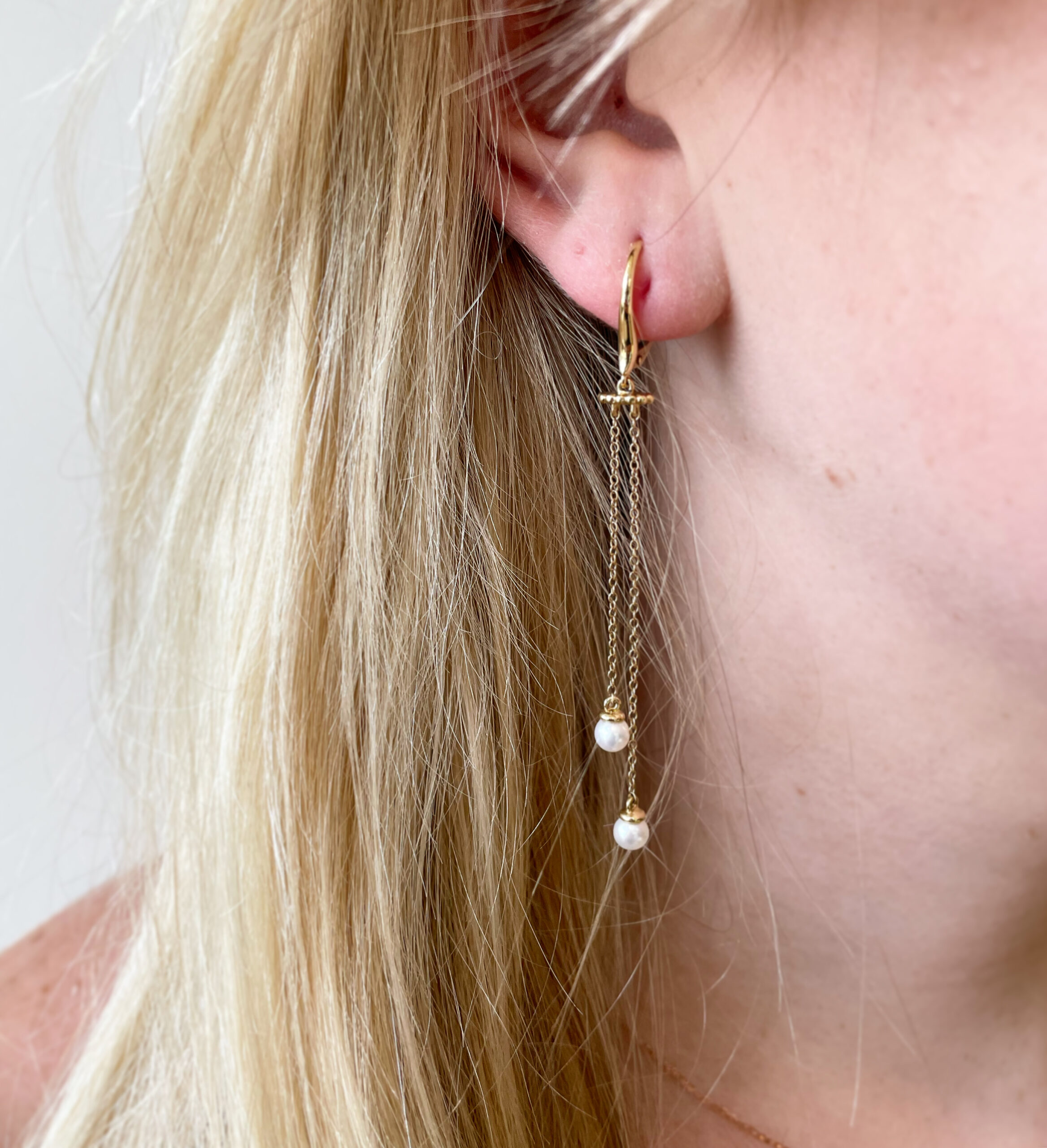 Yellow Gold Bujukan Pearl Dangle Earrings