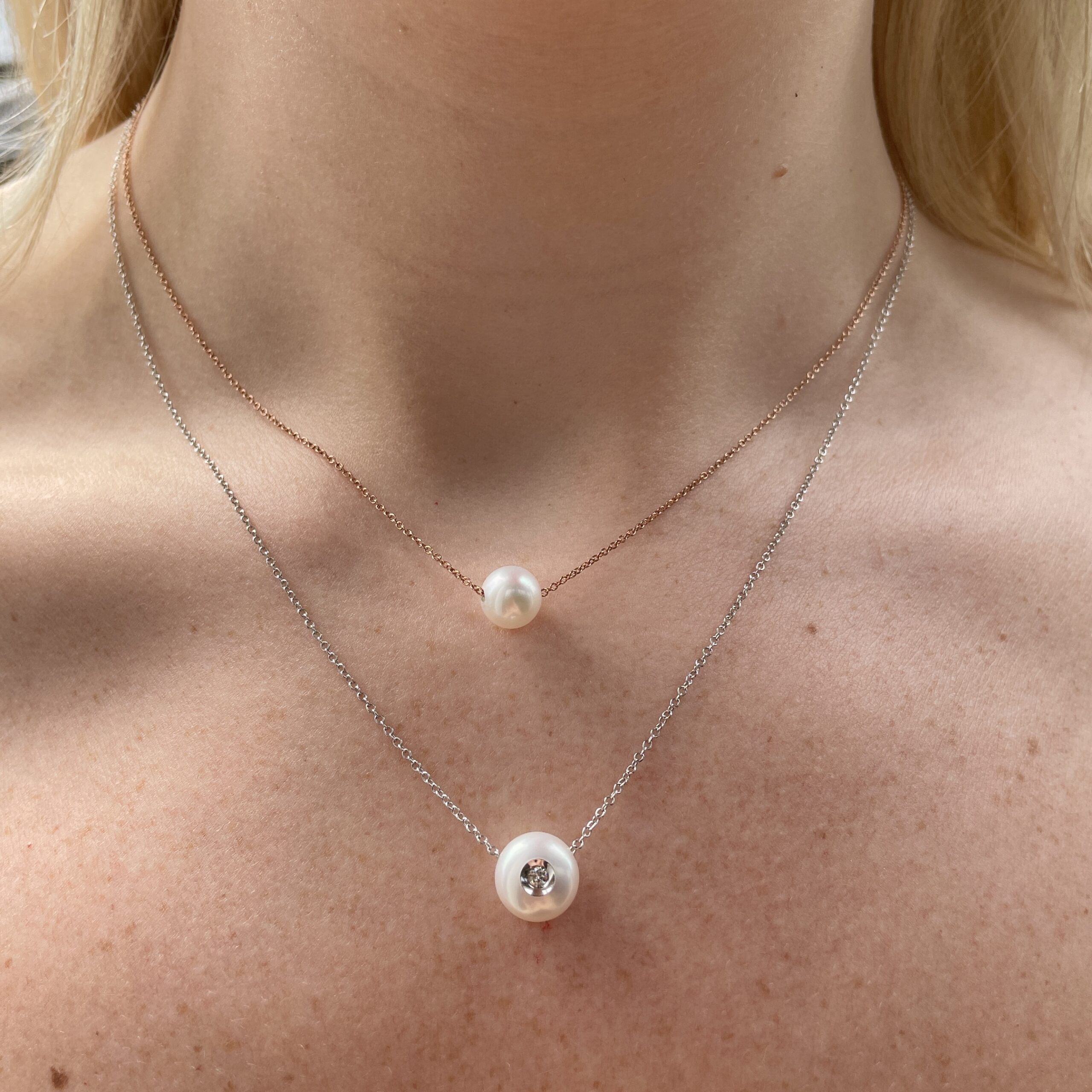 Rose Gold Freshwater Pearl Floating Necklace