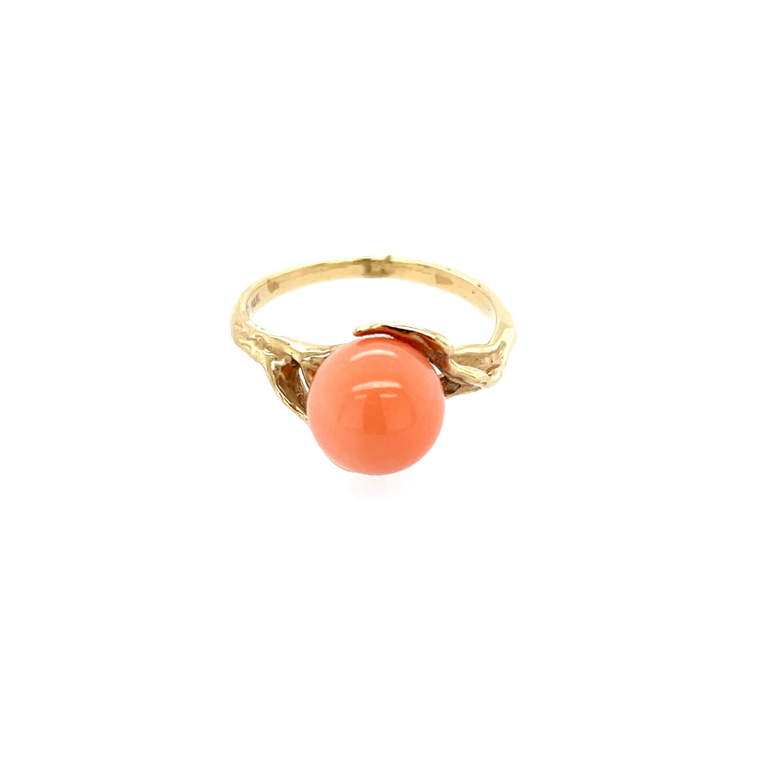 Yellow Gold Coral Pearl Ring