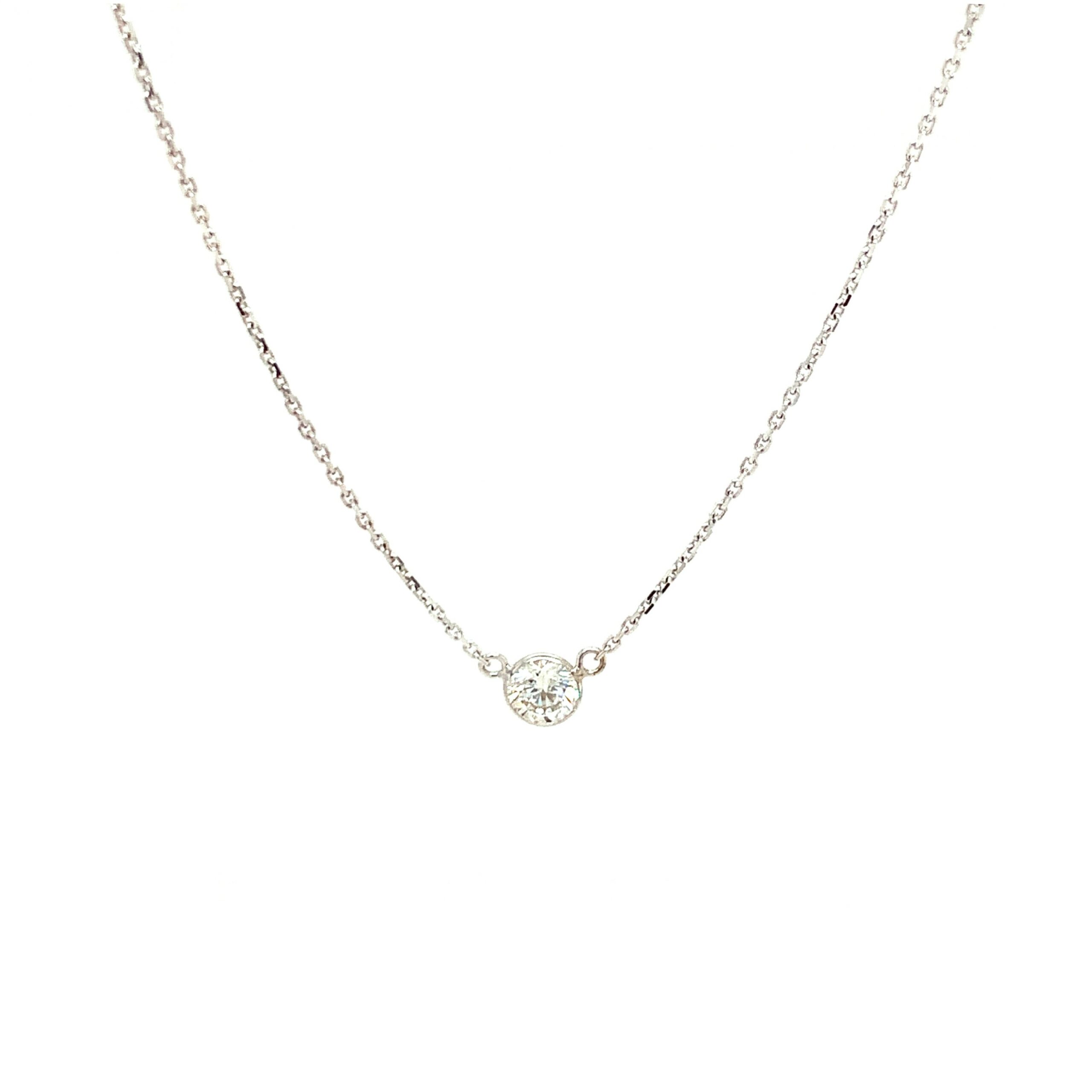 White Gold Bezel-Set Diamond Pendant Necklace