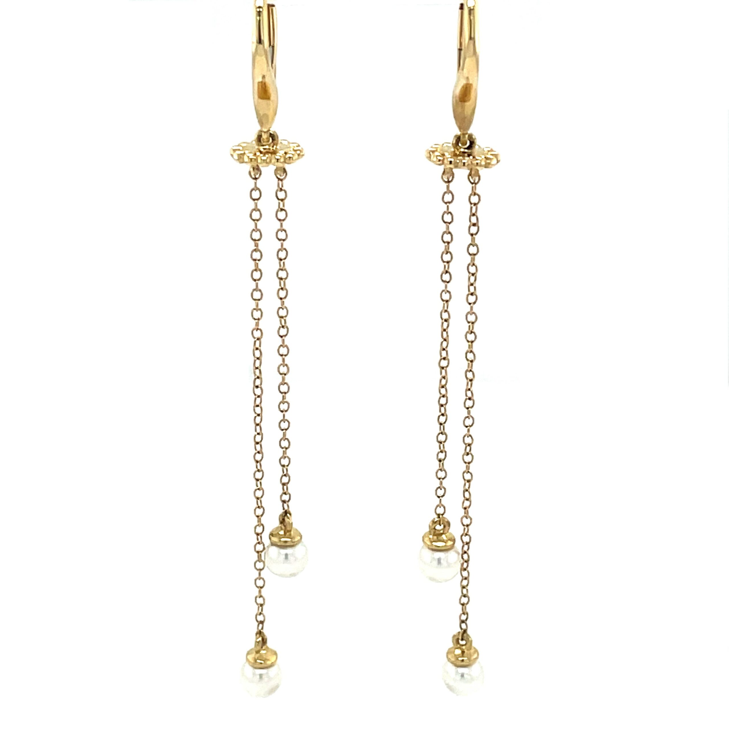Yellow Gold Bujukan Pearl Dangle Earrings