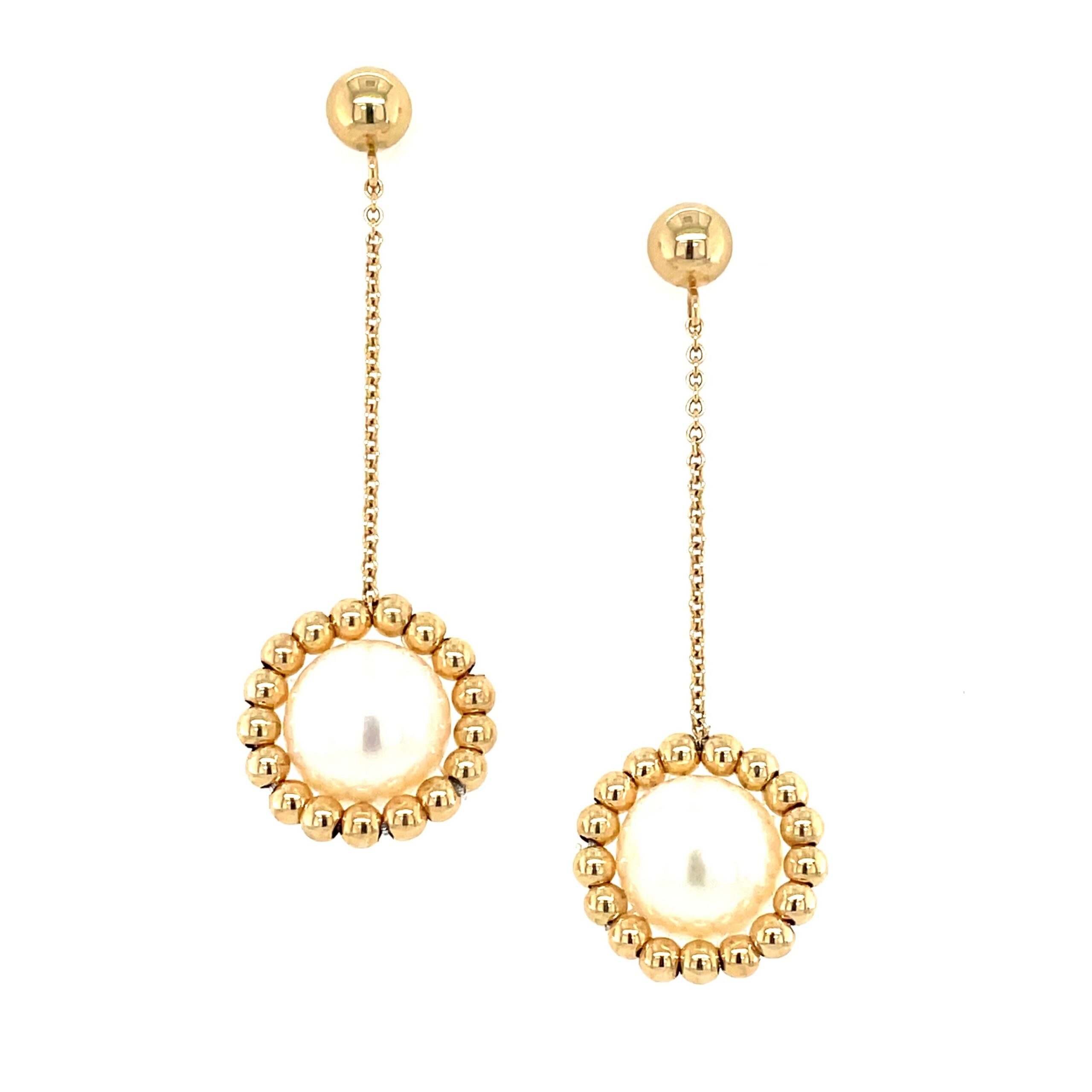 Yellow Gold Dangle Pearl Earrings