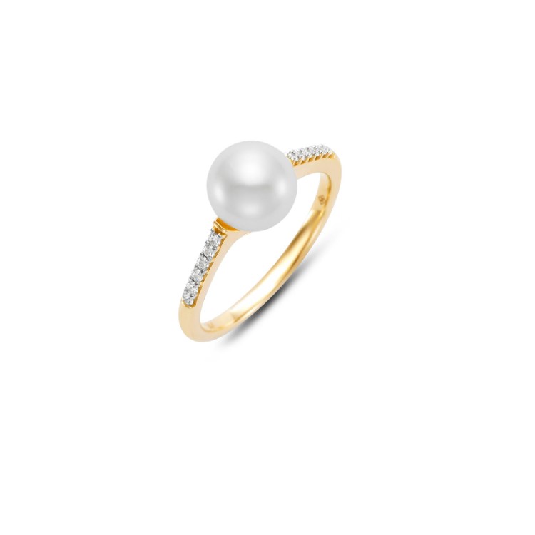 Yellow Gold Halo Pearl Ring