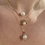 Yellow Gold Floating Pearl Necklace With Diamond Station