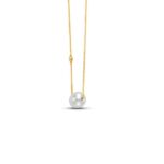 Yellow Gold Floating Pearl Necklace With Diamond Station