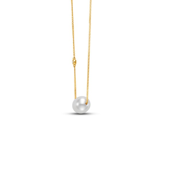 Mutiara Lace Chain with Floating Pearl Necklace in 14K Gold Vermeil