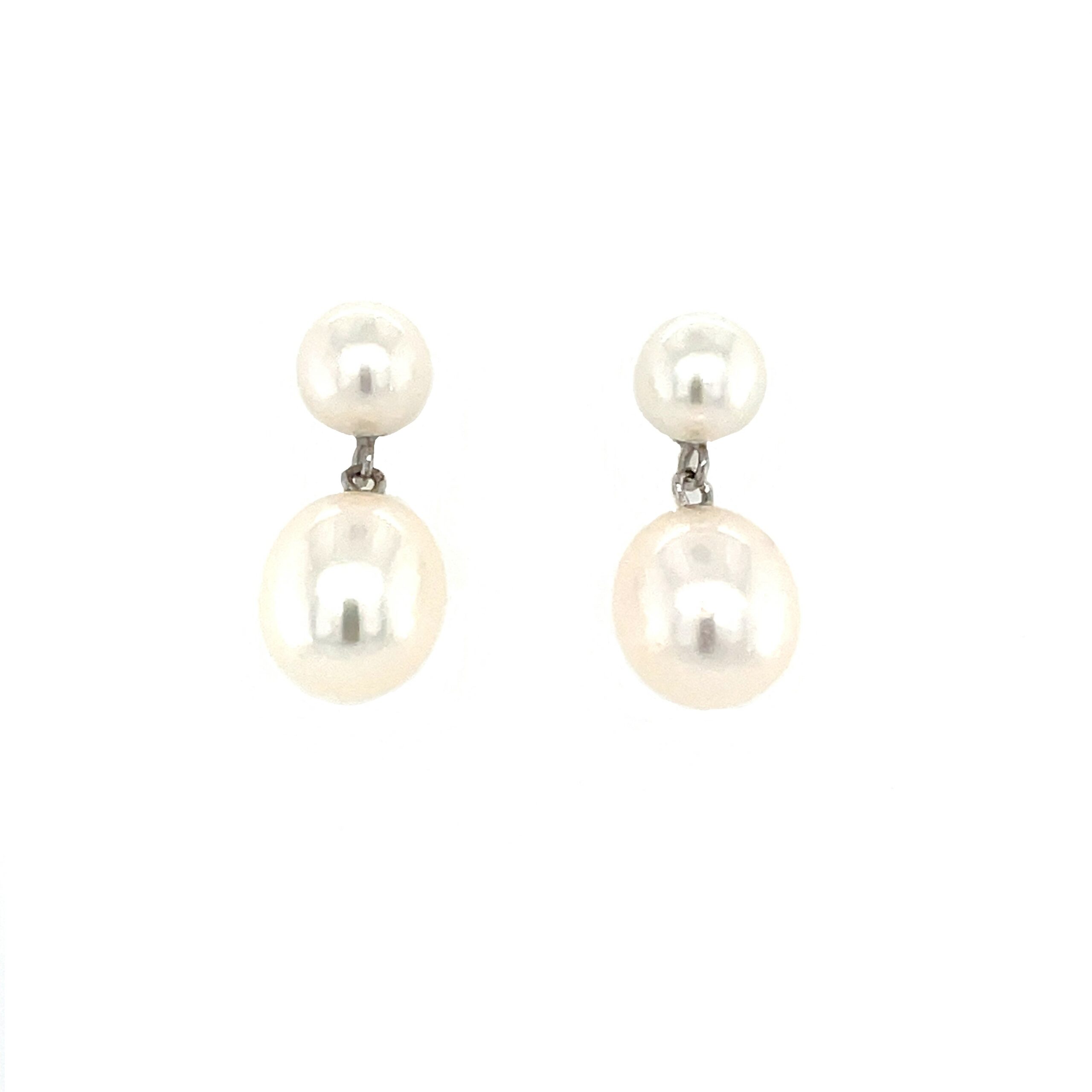White Gold Freshwater Pearl Dangle Earrings