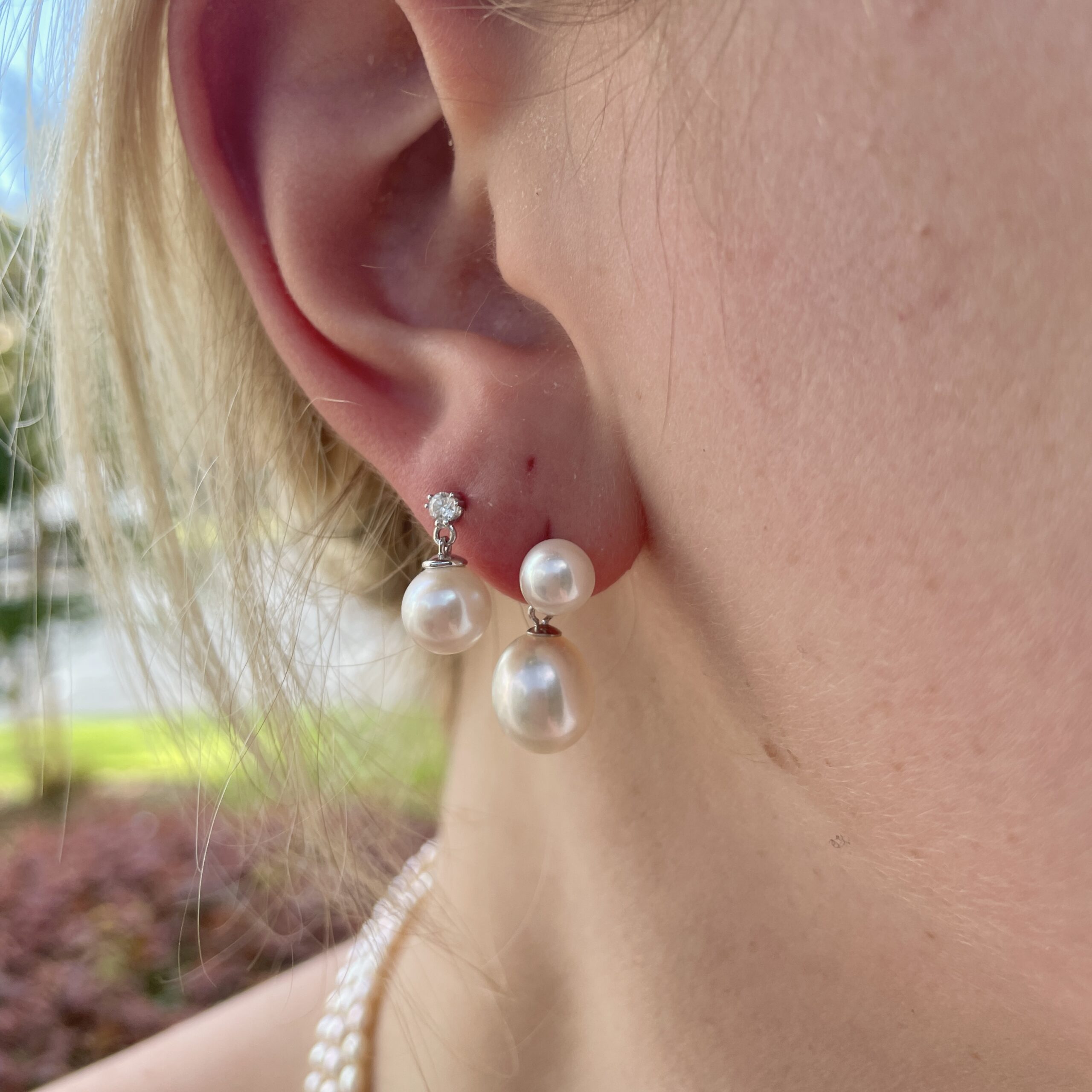 White Gold Freshwater Pearl Dangle Earrings