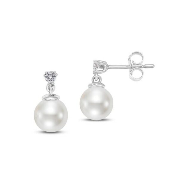 White Gold Pearl Drop Earrings
