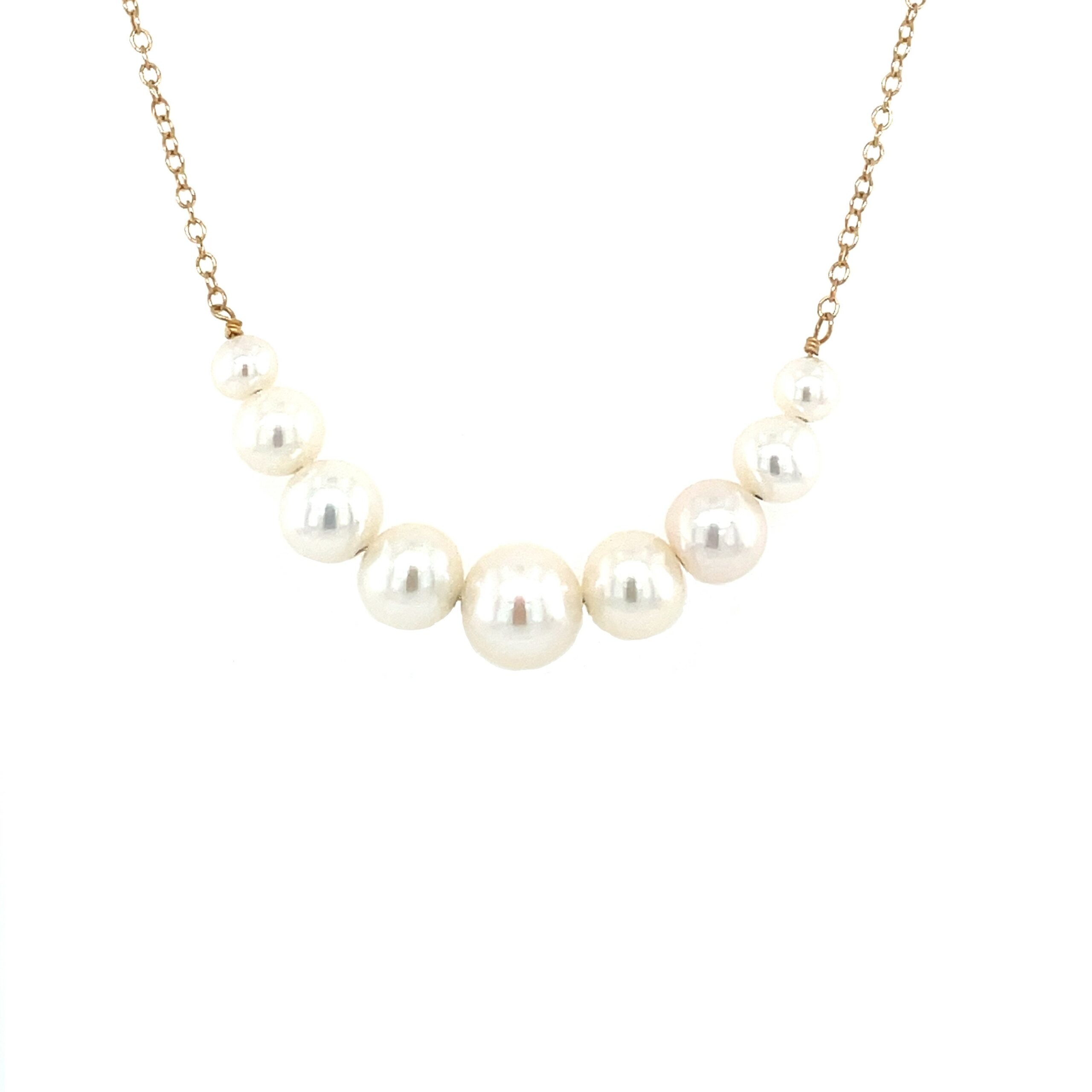 Yellow Gold Freshwater Pearl Link Necklace