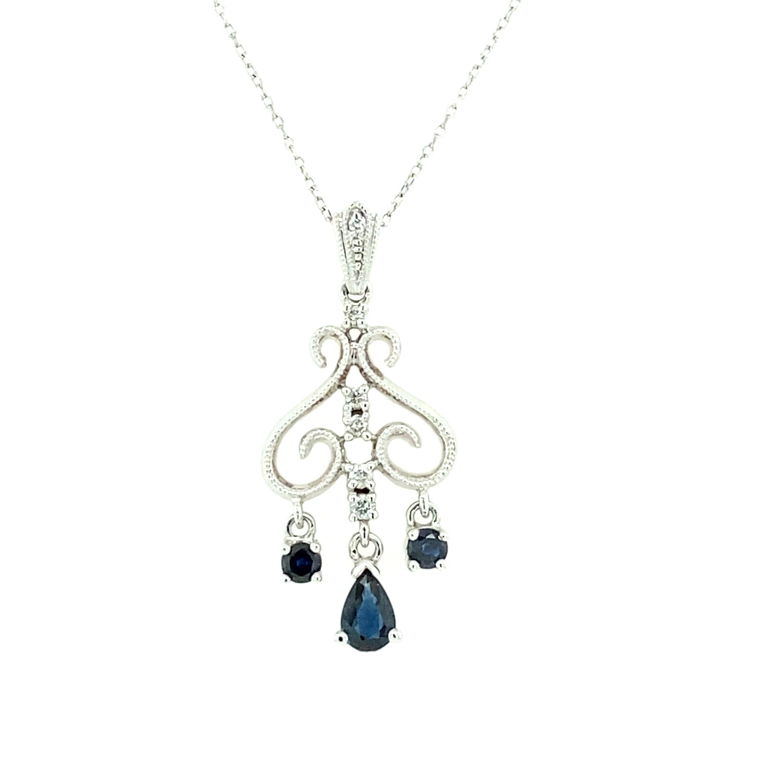 White Gold Dangle Sapphire Necklace