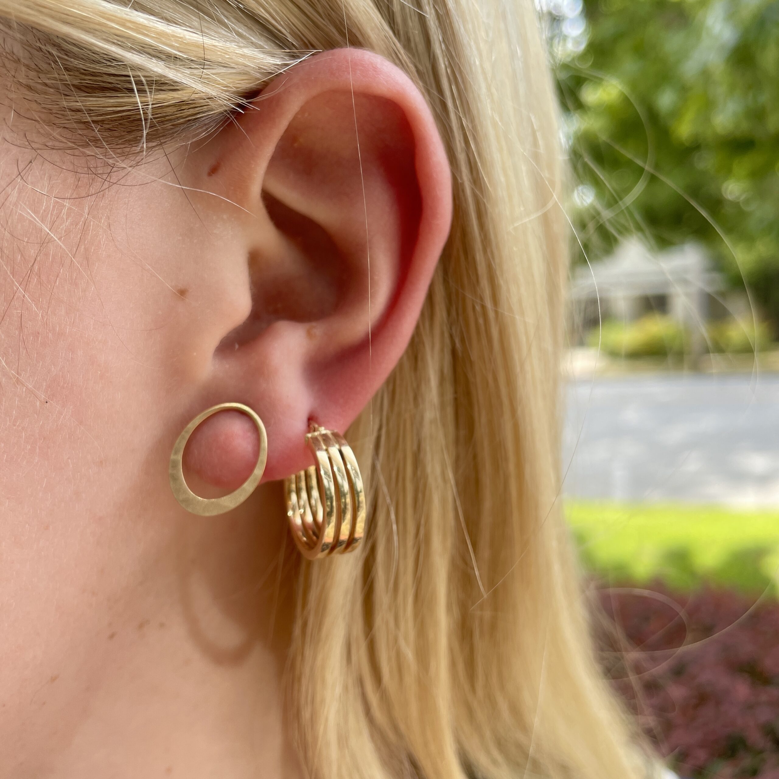 Yellow Gold Matte Oval Post Earrings