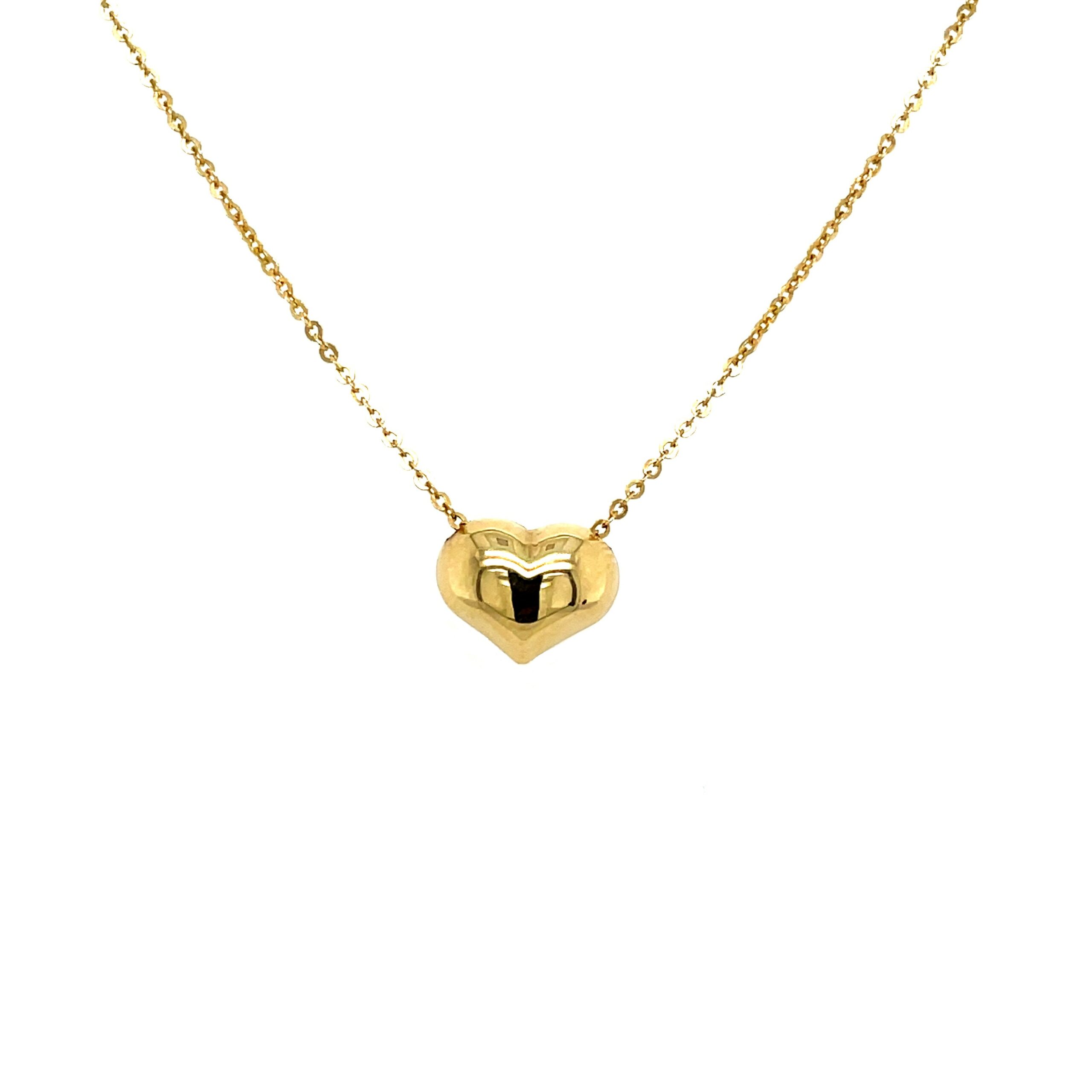 Yellow Gold Polished Puffed Heart Necklace