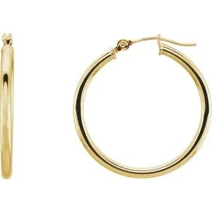 Yellow Gold Polished Hoops 2mm, 25mm