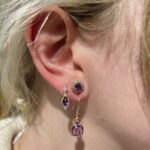 Yellow Gold Amethyst & Pink Tourmaline Earrings