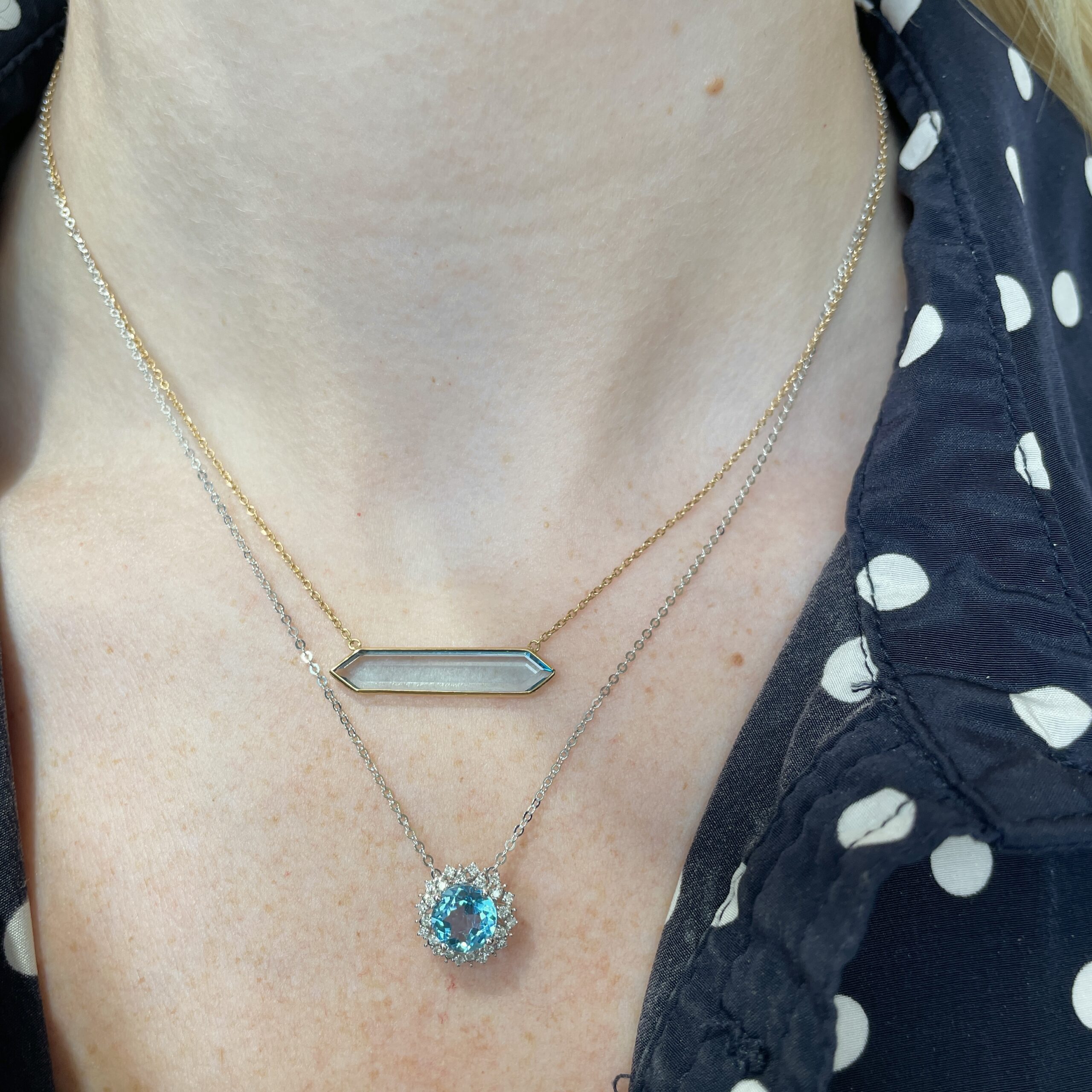White Gold Necklace with Blue Topaz and Diamonds
