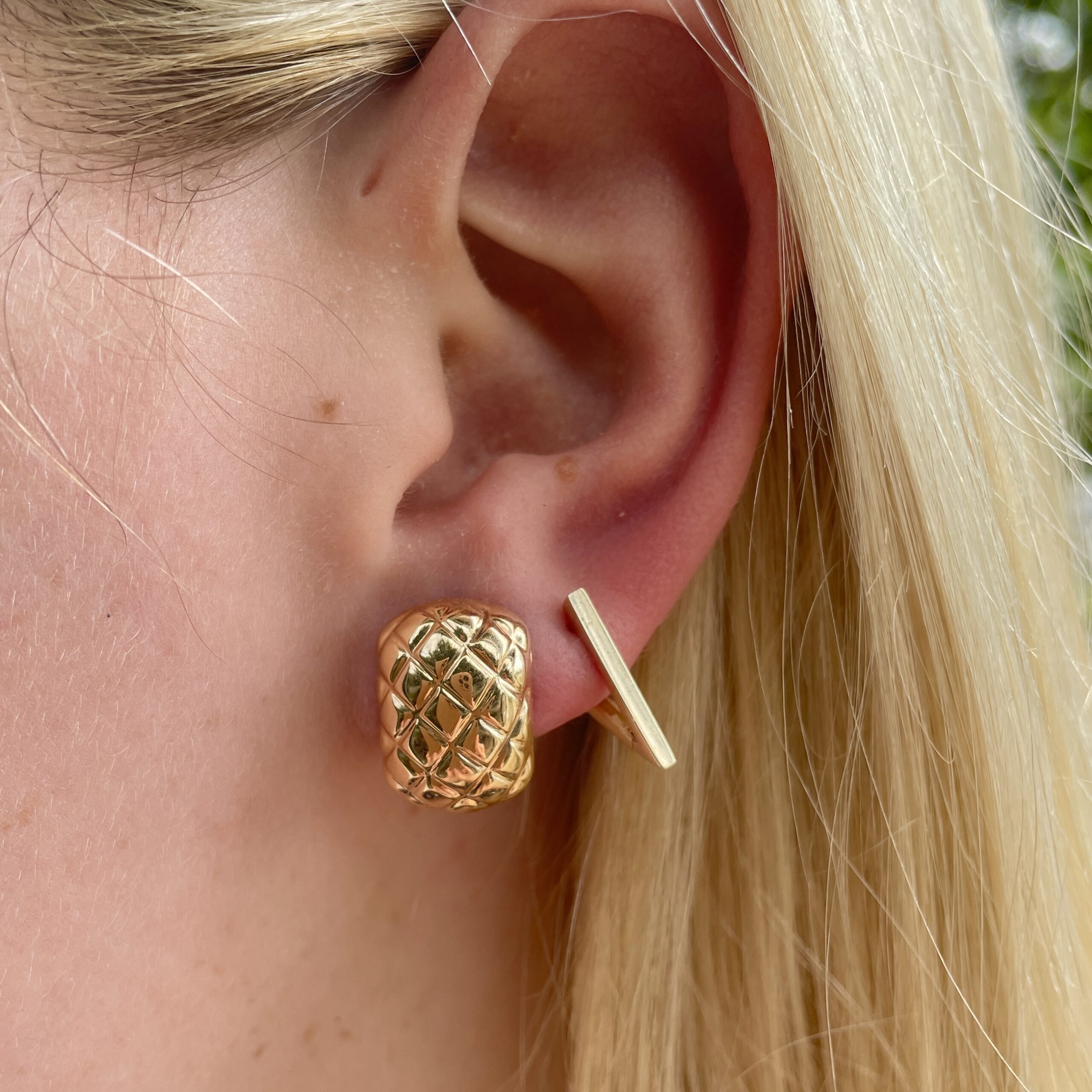 Yellow Gold Quilted Post Earrings