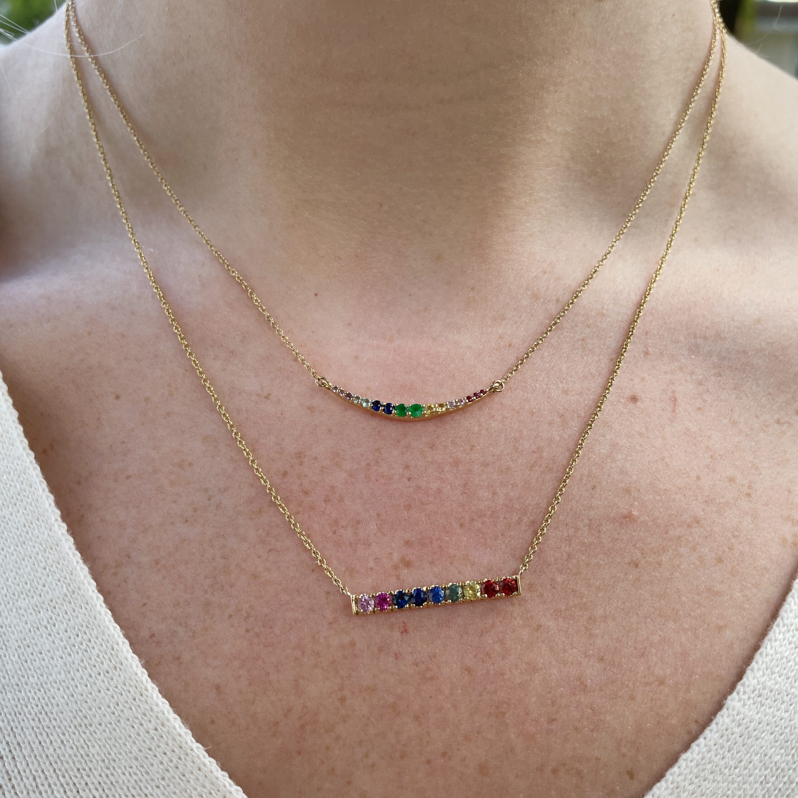 Rainbow Sapphire Bar Necklace