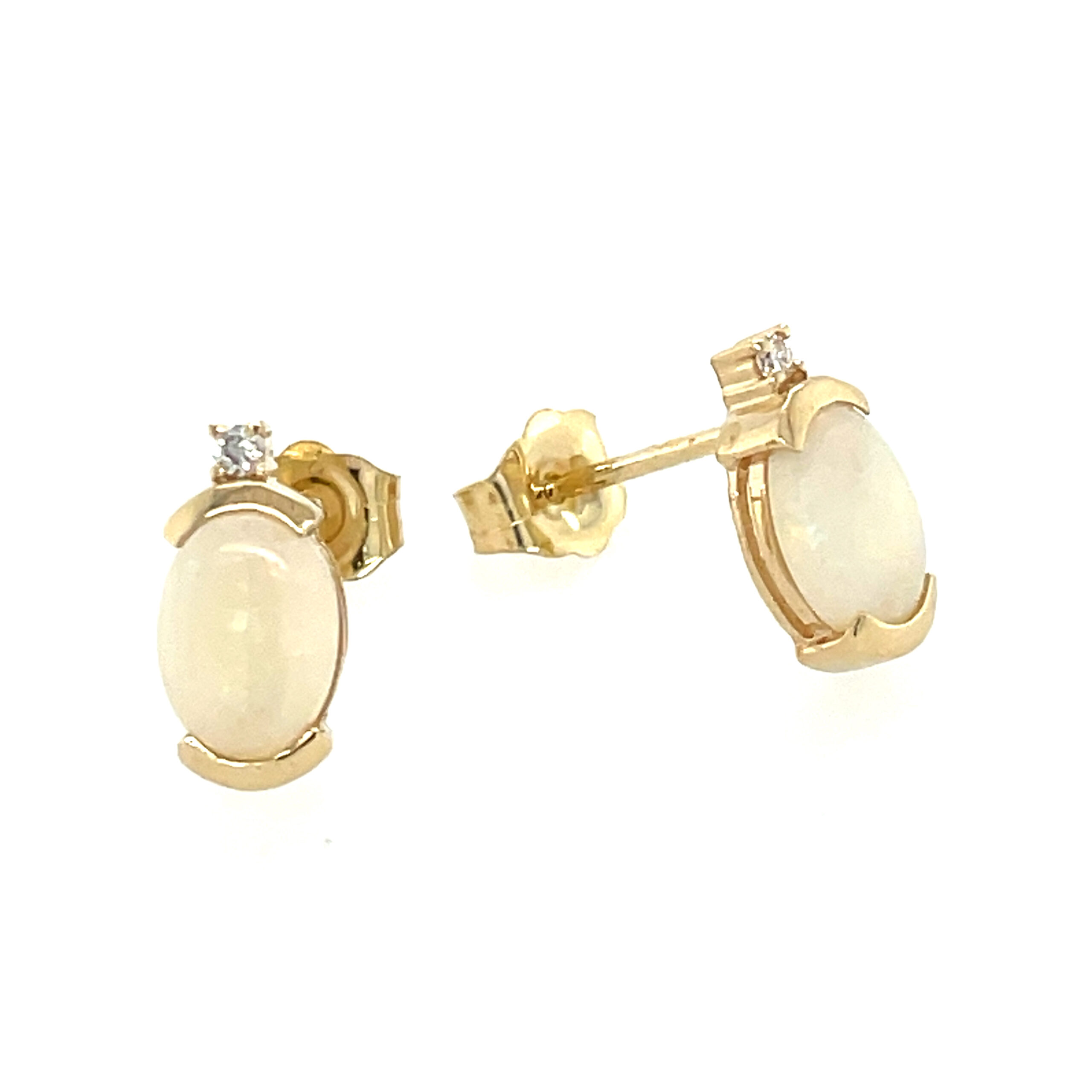 Yellow Gold Studs with Australian Opal and Diamonds