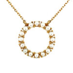 Yellow Gold Pearl Circle Pendant Necklace