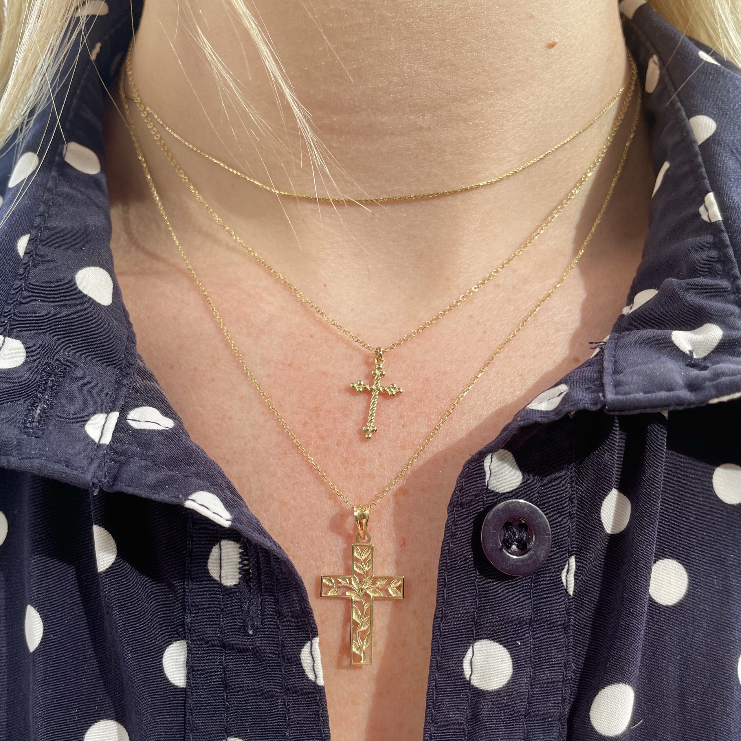 Yellow Gold Nature-Inspired Cross Necklace