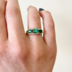 Yellow Gold Three Stone Emerald Ring