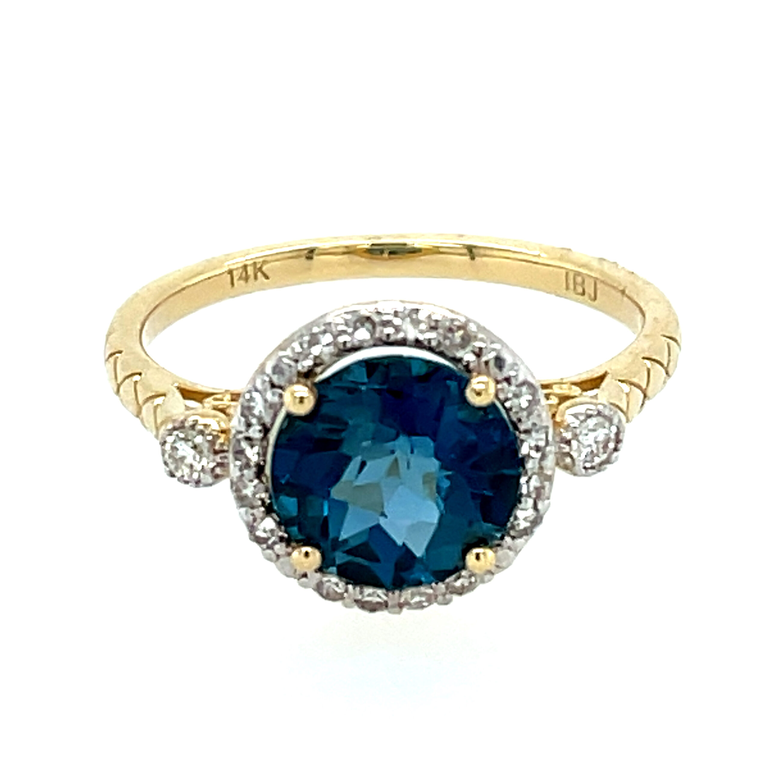 Yellow Gold Ring with London Blue Topaz and Diamonds