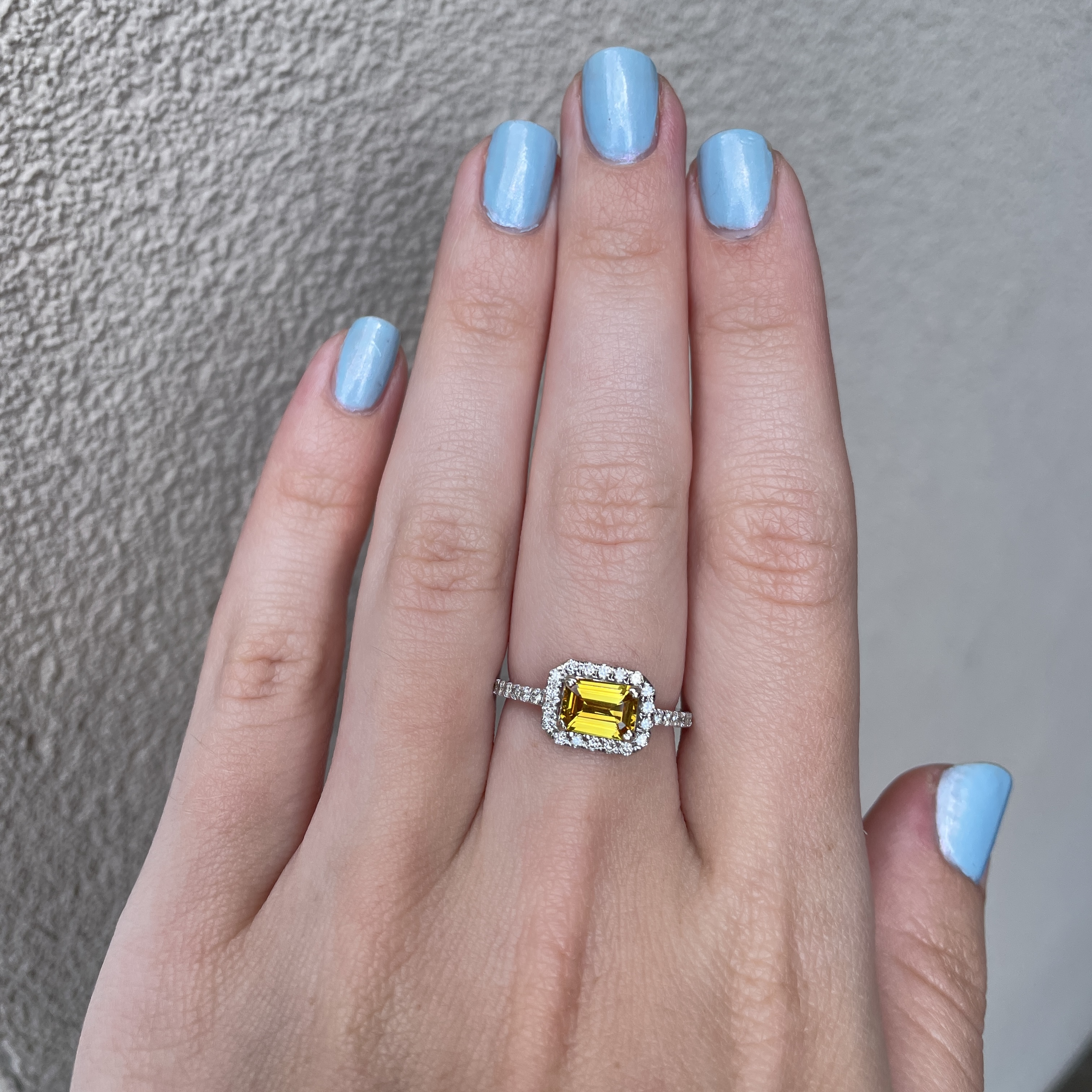 White Gold Yellow Sapphire Ring with Diamonds