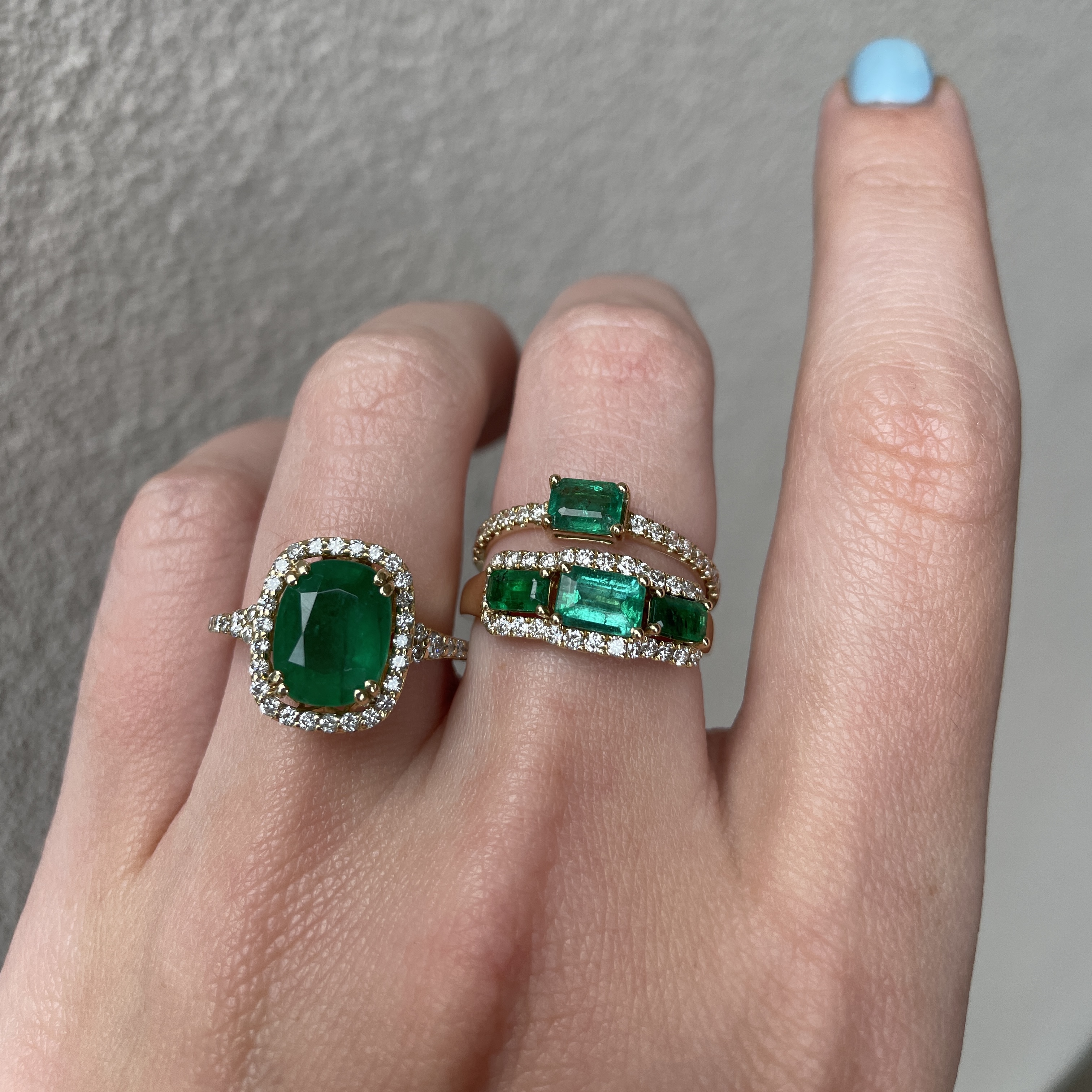 Yellow Gold Three Stone Emerald Ring