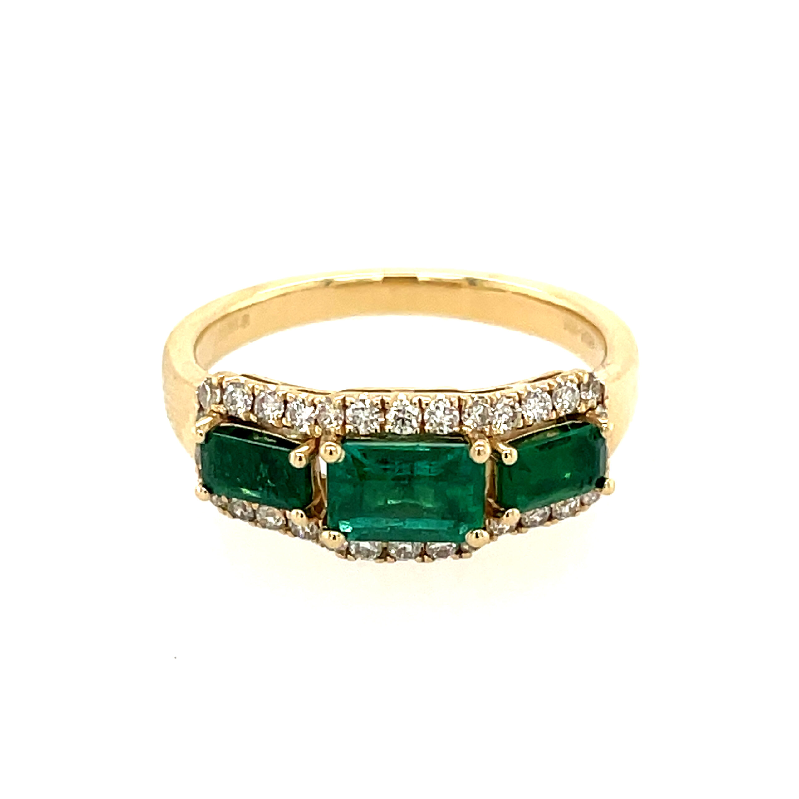 Yellow Gold Three Stone Emerald Ring