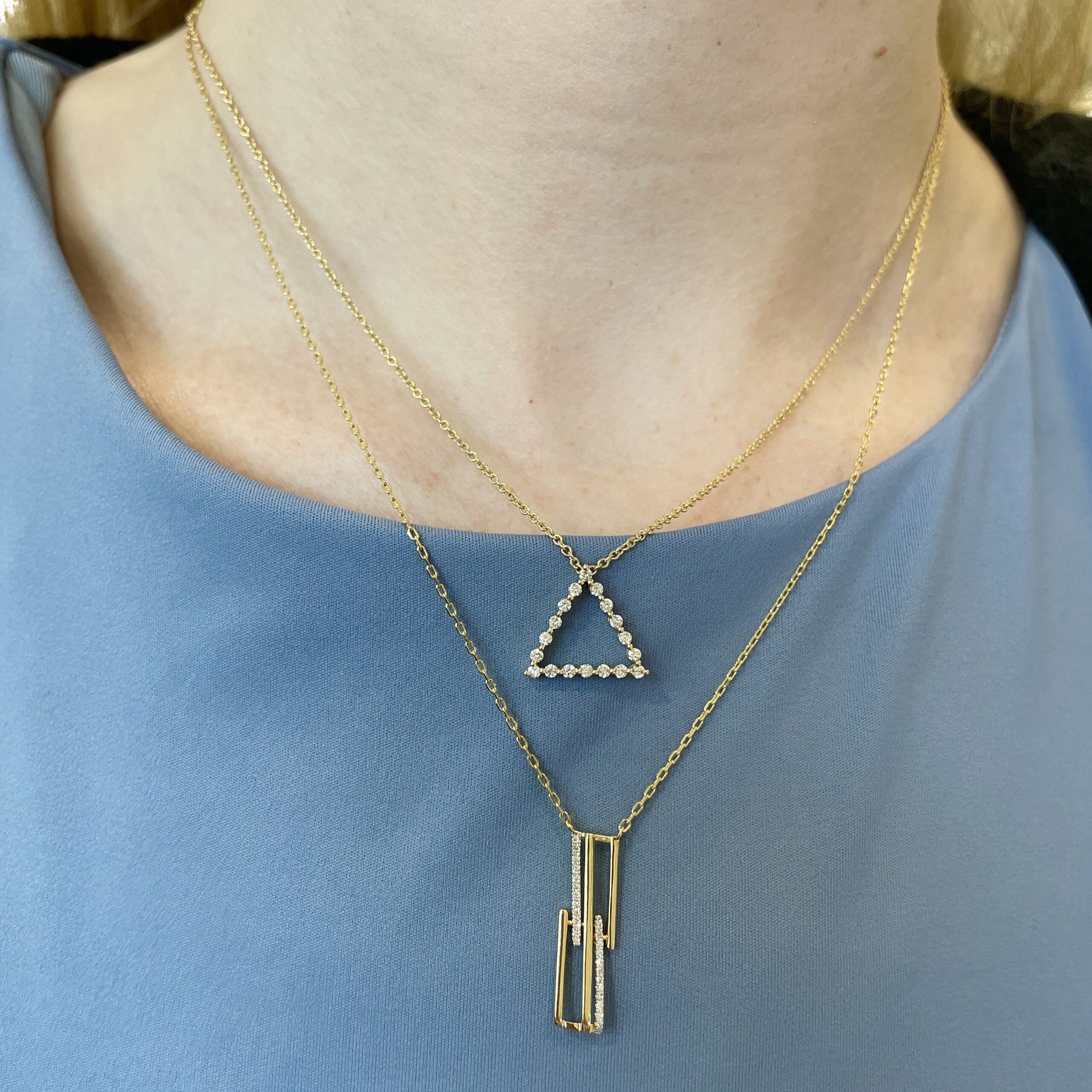 Yellow Gold Geometric Diamond Pendant Necklace