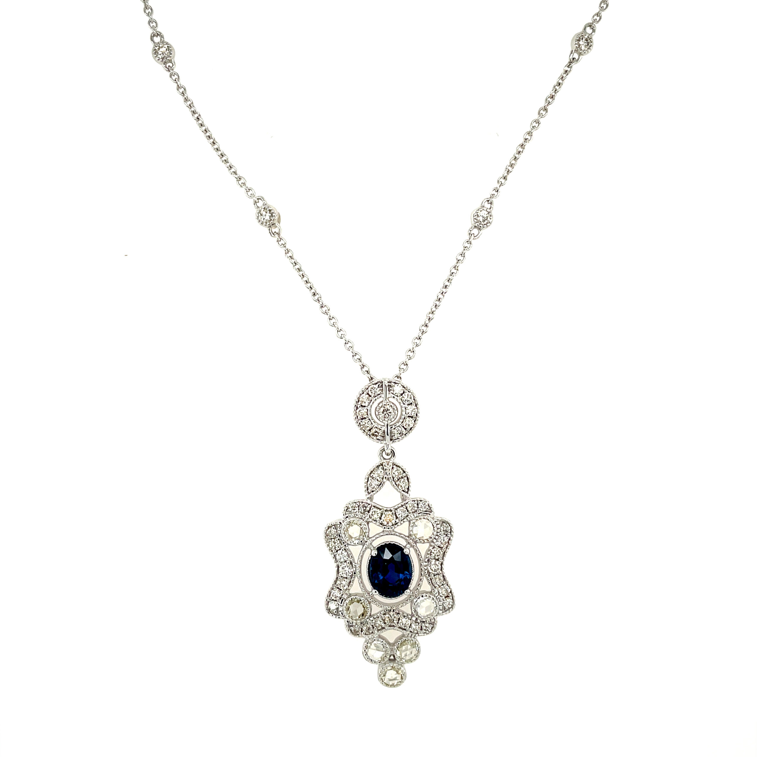 White Gold Antique-Inspired Sapphire Necklace