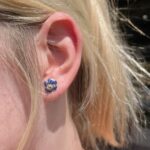 Sterling Silver Pansy Earrings with Sapphire