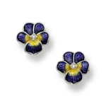 Sterling Silver Pansy Earrings with Sapphire