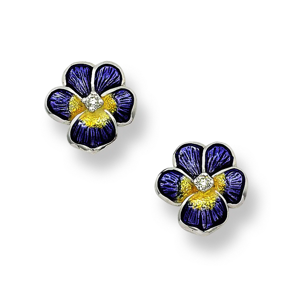 Sterling Silver Pansy Earrings with Sapphire