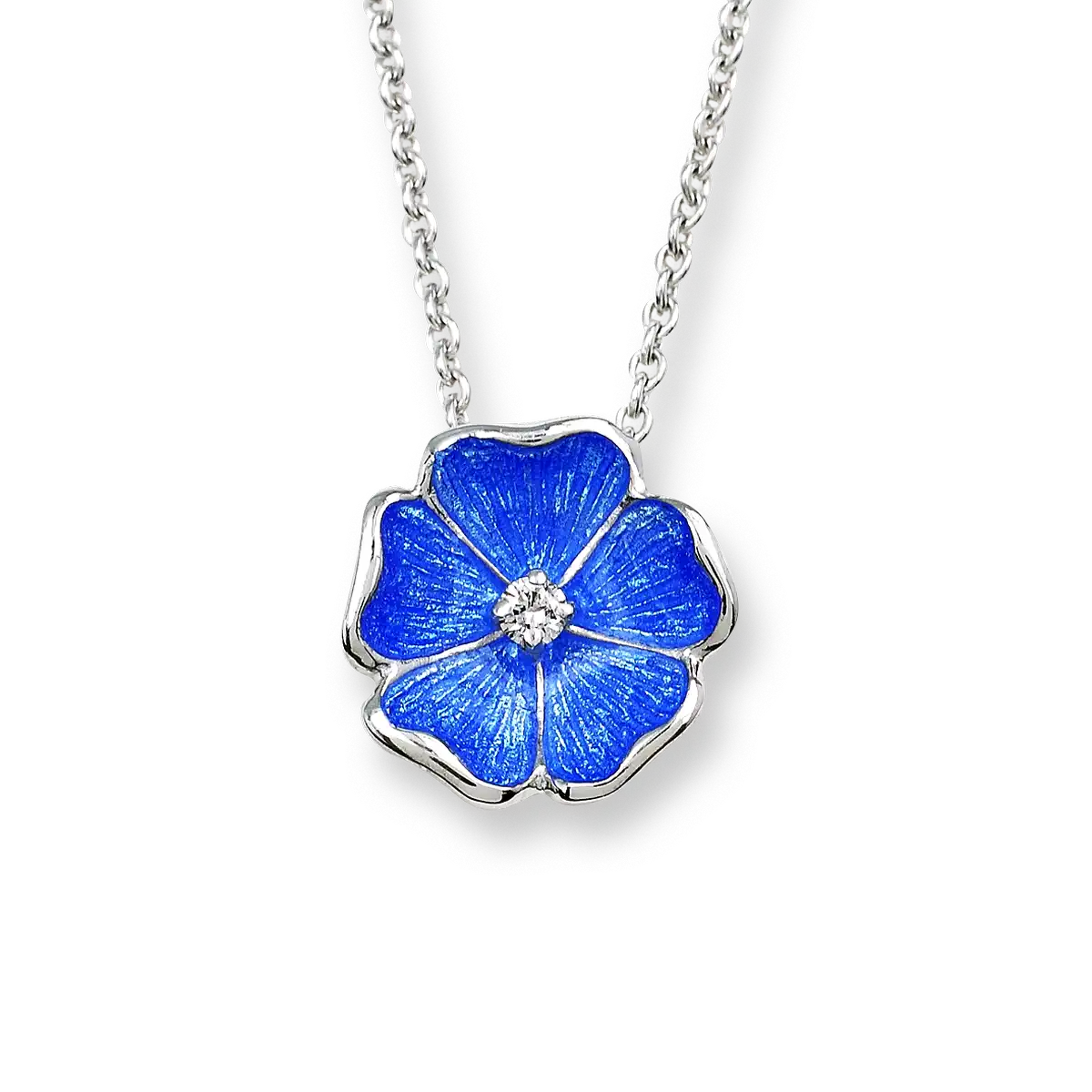 Sterling Silver Blue Rose Necklace with Sapphire