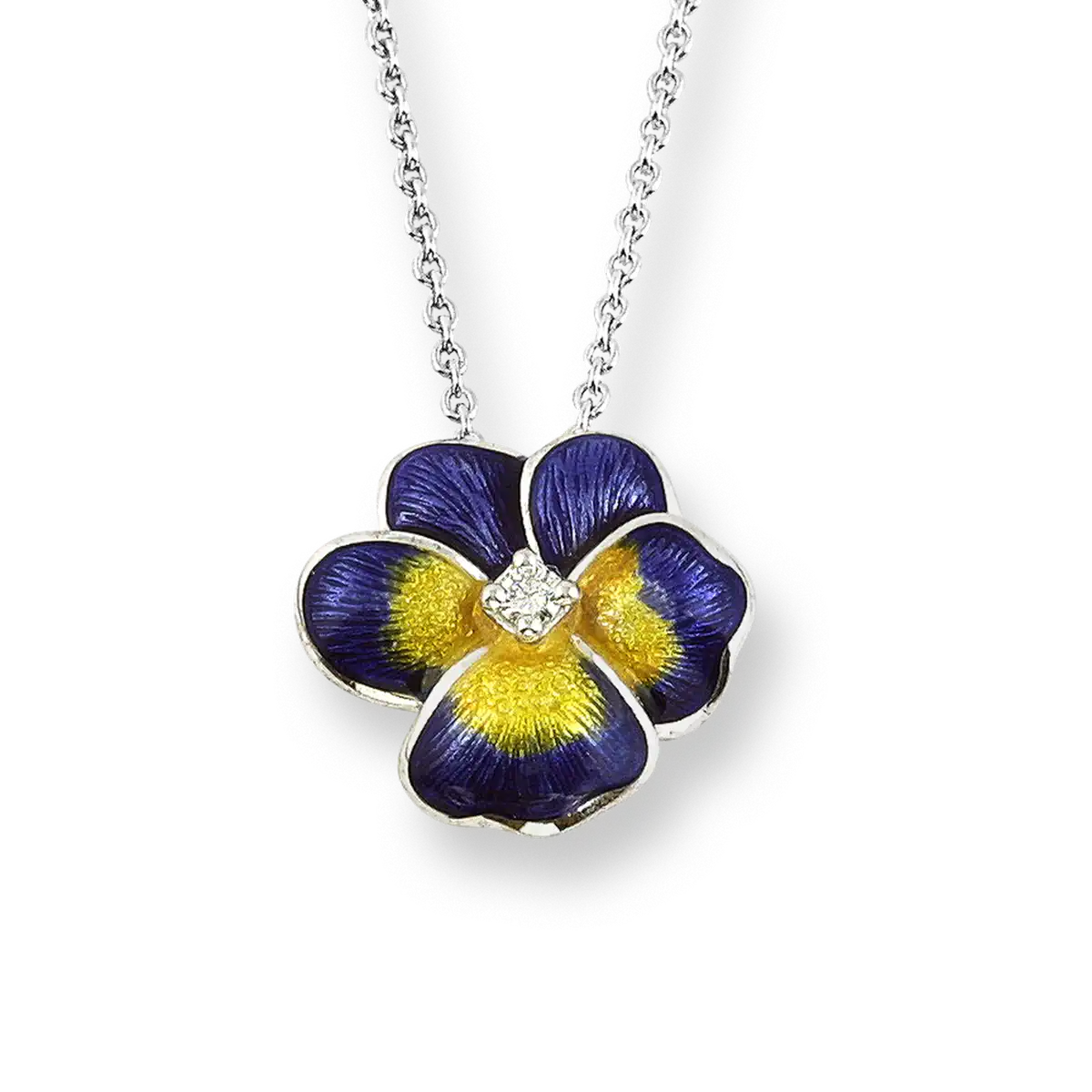 Sterling Silver Pansy Necklace with Sapphire