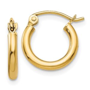 Yellow Gold Polished Tube Hoop Earrings, 12mm
