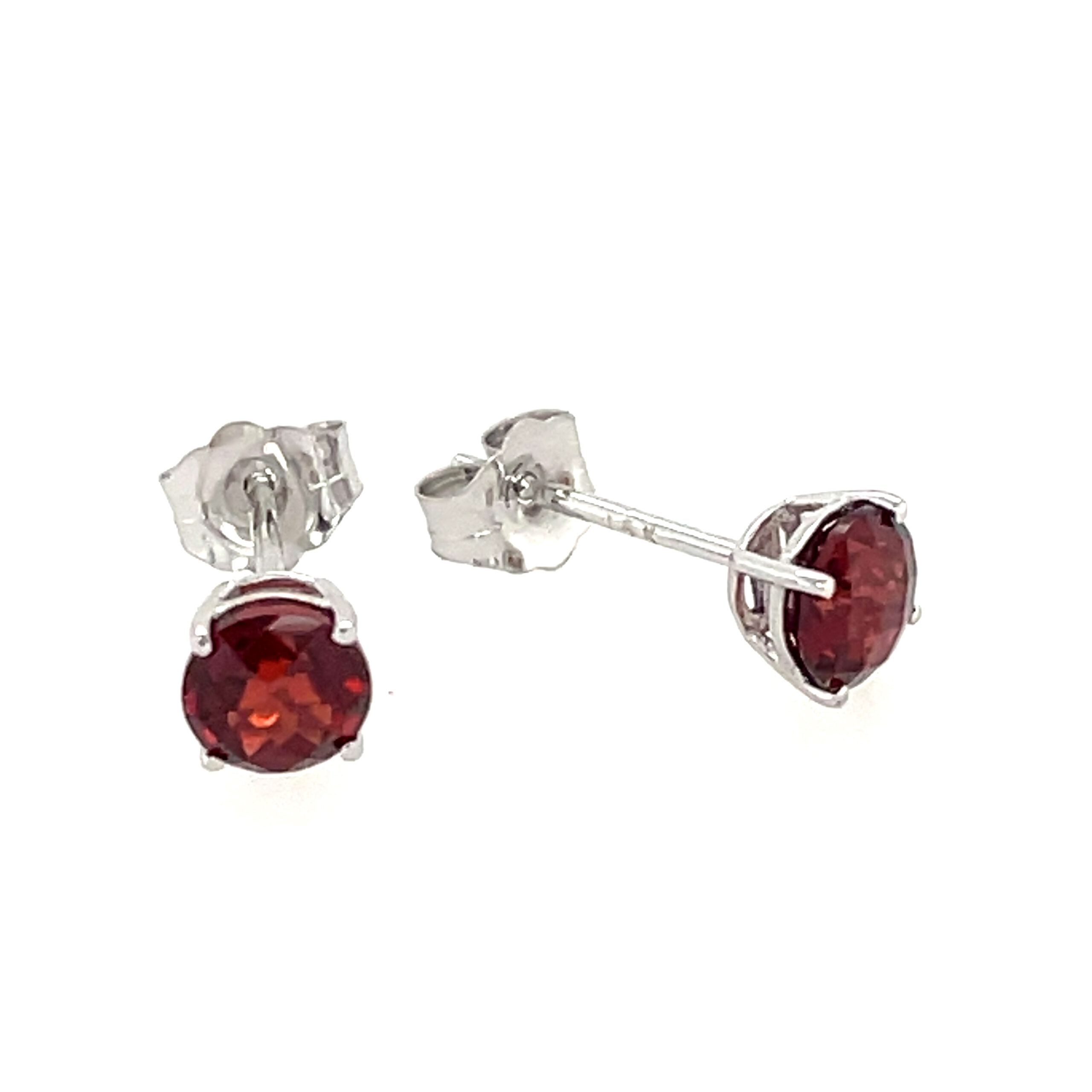 White Gold Garnet Stud Earrings