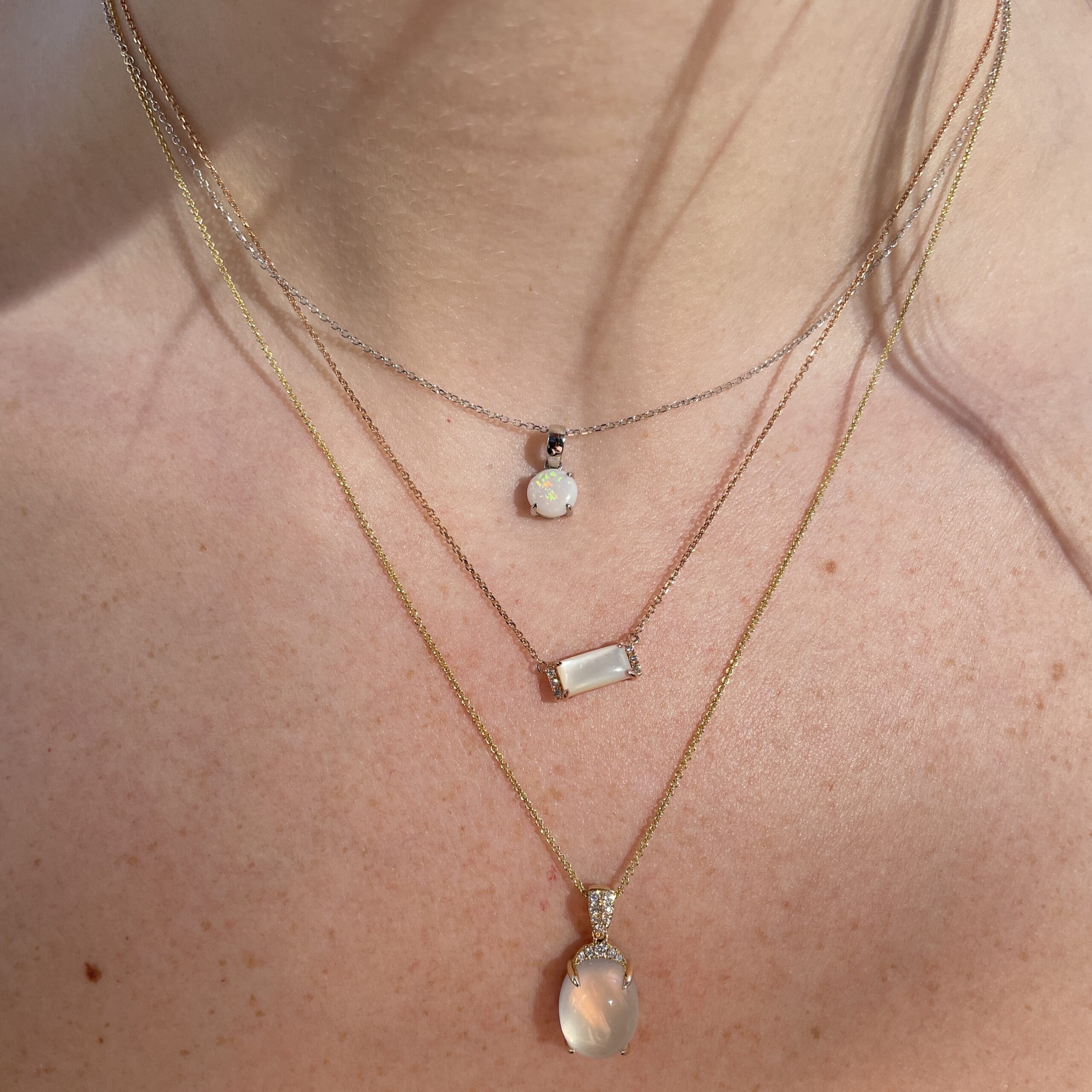 Rose Gold Mother of Pearl and Diamond Necklace