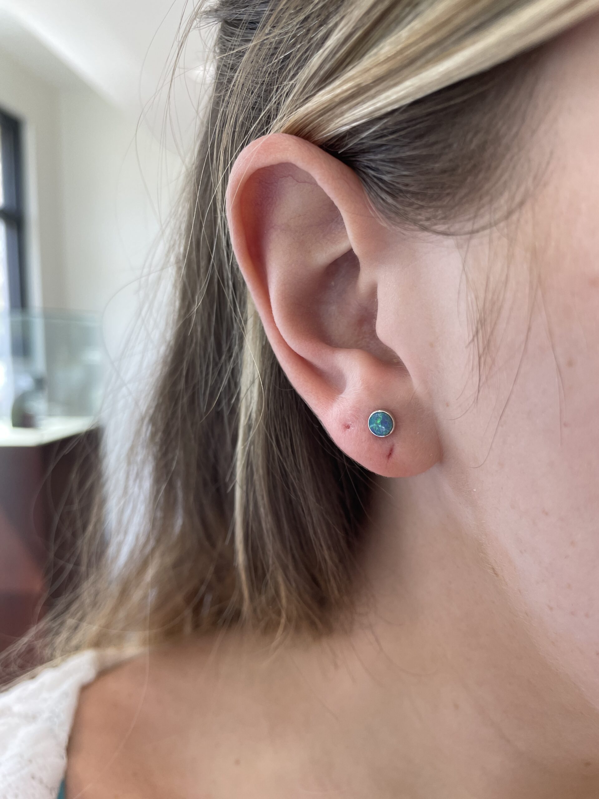 White Gold Boulder Opal Stud Earrings